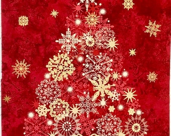 Red Starry Night Metallic Christmas Tree Panel - Stunning