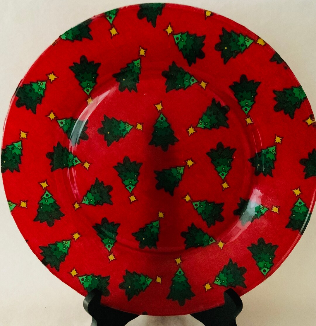 Christmas Tree Plate Uniquefungiftfabric Covered Plate Etsy