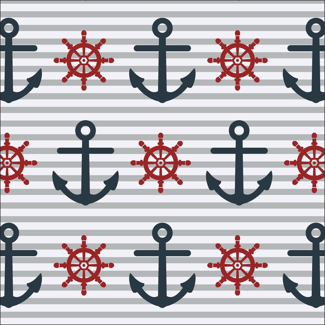 Anchors and Ship Wheels Nautical Fabric Etsy