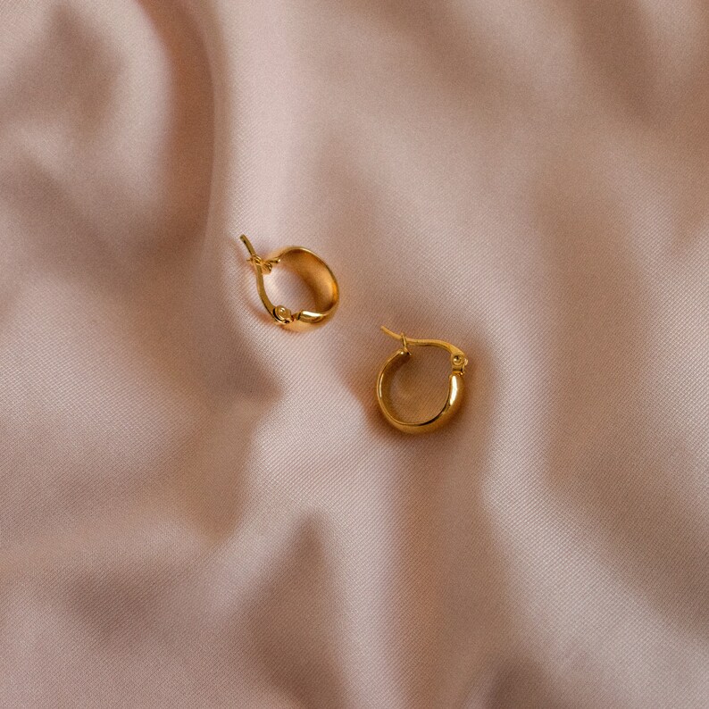 Small Thick Waterproof Gold Hoops Etsy