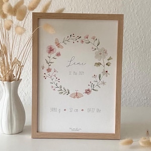 personalisiertes Geburtsposter "Wiesenblumen" / Geschenk zur Geburt / Geburtstafel / A4 oder A3