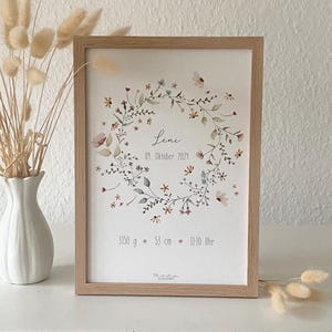 personalisiertes Geburtsposter "Wildblüten" / Geschenk zur Geburt / Geburtstafel / A4 oder A3