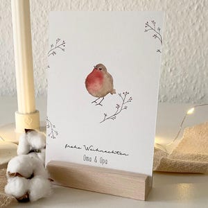 Personalisierte Weihnachtskarte "Rotkehlchen" / Wunschtext und Name / Geschenkanhänger / Minikarte / Postkarte / Klappkarte / Sticker
