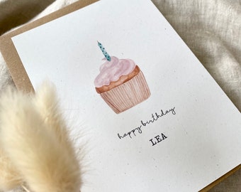 Personalisierte Glückwunschkarte "Cupcake" mit Wunschtext, Zahl und Namen / Geburtstag