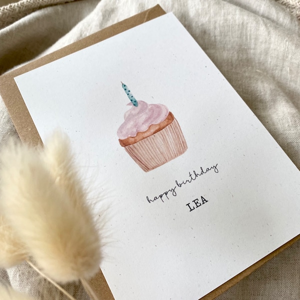 Personalisierte Glückwunschkarte "Cupcake" mit Wunschtext, Zahl und Namen / Geburtstag