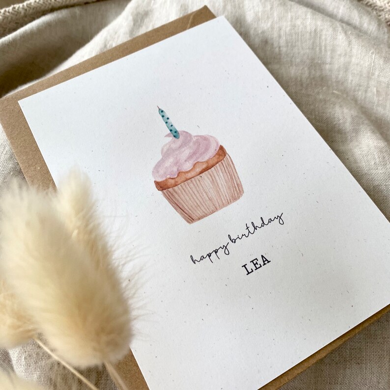 Personalisierte Glückwunschkarte Cupcake mit Wunschtext, Zahl und Namen / Geburtstag Bild 1