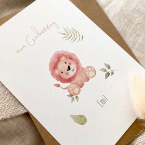 Personalized card "lion" with desired text and name / birthday / birth / invitation