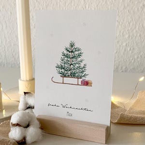 Personalisierte Weihnachtskarte "Weihnachtsschlitten" / Weihnachtsgeschenk / Geschenkanhänger / Minikarte / Postkarte / Klappkarte
