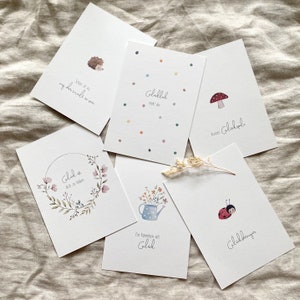 Postkartenset "Glücksgefühle" mit schönen Aquarellmotiven und liebevollen Sprüchen / viel Glück / 6er Set