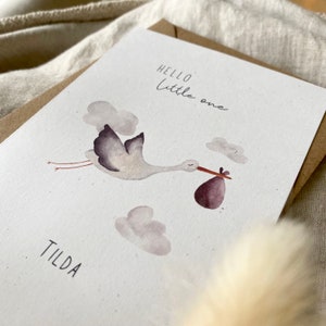 Personalized birth card "Stork" with desired text and name / birth card / midwife / pregnancy