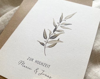 Personalisierte Karte "Olivenzweig" mit Wunschtext und Namen / Hochzeit / Geburtstag