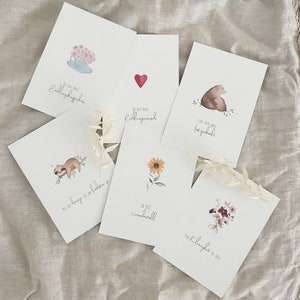 Postkartenset "Liebe & Freundschaft" mit selbstgemalten Aquarellmotiven und liebevollen Sprüchen für deine Lieblingsmenschen / 6er Set