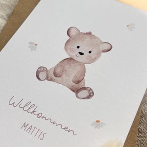 Personalisierte Geburtskarte "Bärchen" mit Wunschtext und Namen / Postkarte / Klappkarte