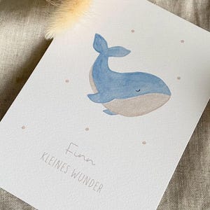 Personalisierte Glückwunschkarte "Wal" mit Wunschtext und Namen / Geburt / Geburtstag / Taufe / Postkarte / Klappkarte