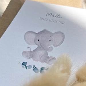 Personalisierte Geburtskarte "Elefant mit Eukalyptus" mit Wunschtext und Namen / Postkarte / Klappkarte