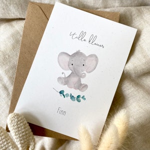Personalisierte Geburtskarte Elefant mit Eukalyptus mit Wunschtext und Namen Bild 3