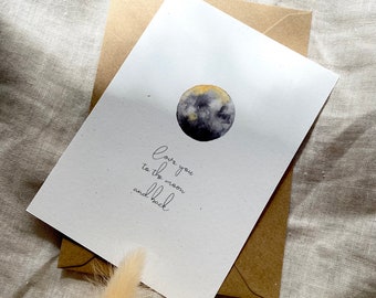 Karte "love you to the moon and back" mit Wunschtext und Namen