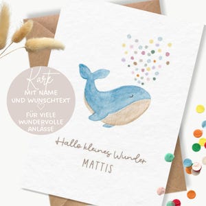 Personalisierte Karte "Wal Konfetti" / Babykarte Junge Mädchen / Karte Taufe Geburtstag Geburt / Geschenk zur Geburt / Geschenkidee / Boho