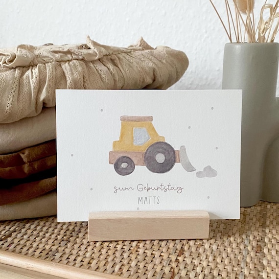 Personalisierte Karte "Schieber" / Wunschtext und Name / Baustellenfahrzeuge / Geburtstag / Einladung / Minikarte / Postkarte / Klappkarte