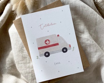Personalisierte Karte "Rettungswagen" mit Wunschtext und Namen / Geburt / Geburtstag / Einladung / Danke