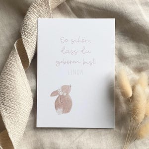 Personalisierte Glückwunschkarte mit Hasen / Geburt / Geburtstag / Wunschtext und Namen / Postkarte / Klappkarte