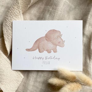 Personalisierte Karte "Dino Triceratops" mit Wunschtext und Namen / Geburtstag / Einladung / Minikarte / Postkarte / Klappkarte