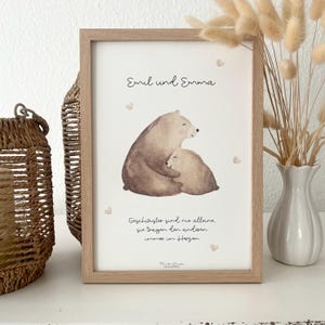 Poster Bären "Geschwister sind nie alleine" mit Wunschtext und Namen / Aquarell / A4 / Geschwisterposter / Geburtsposter