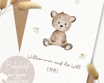 Personalisierte Karte "Bär" mit Name / Babykarte / Karte zur Geburt / Geschenk zur Geburt / Geburtskarte Junge Mädchen / Aquarell / Boho
