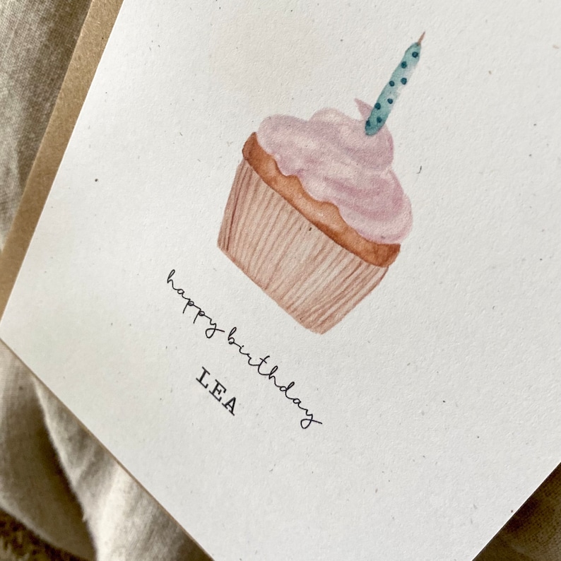 Personalisierte Glückwunschkarte Cupcake mit Wunschtext, Zahl und Namen / Geburtstag Bild 2
