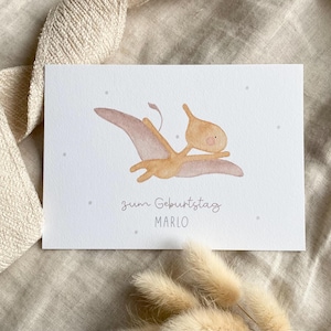 Personalisierte Karte "Dino Pteranodon" mit Wunschtext und Namen / Geburtstag / Einladung / Minikarte / Postkarte / Klappkarte
