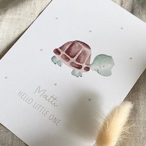 Personalisierte Karte "Schildkröte" mit Wunschtext und Namen / Geburt / Geburtstag / Postkarte / Klappkarte
