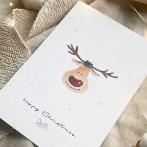 Personalisierte Weihnachtskarte "Rentier" / Weihnachtsgeschenk / Geschenkanhänger Minikarte / Postkarte / Klappkarte / Sticker