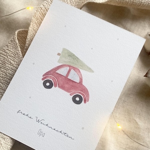 Personalisierte Weihnachtskarte "Weihnachtsauto" / Weihnachtsgeschenk / Geschenkanhänger / Minikarte / Postkarte / Klappkarte / Sticker