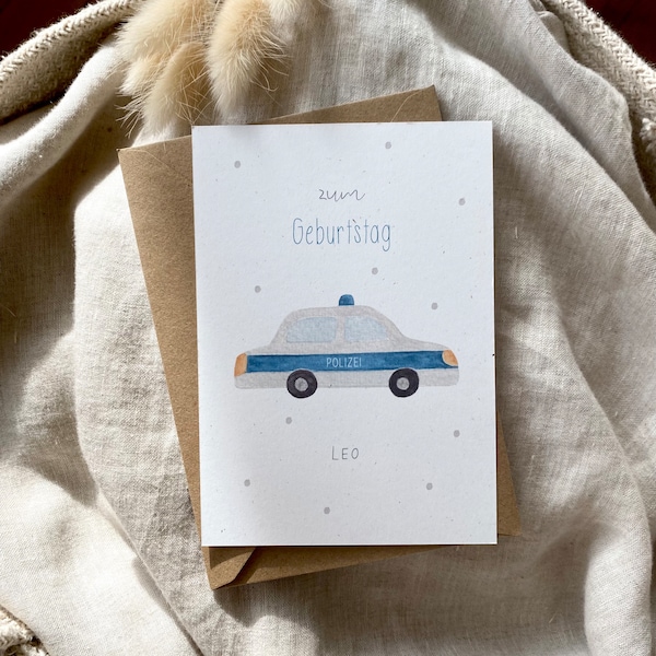 Personalized card "Police car" with desired text and name / birth / birthday / invitation