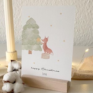 Personalisierte Weihnachtskarte "Weihnachtsfuchs" / Wunschtext und Name / Geschenkanhänger / Minikarte / Postkarte / Klappkarte / Sticker