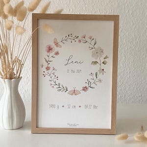 personalisiertes Geburtsposter "Wiesenblumen" / Geschenk zur Geburt / Geburtstafel / A4 oder A3