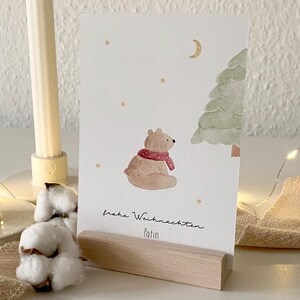 Personalisierte Weihnachtskarte "Weihnachtsbär" / Wunschtext und Name / Geschenkanhänger / Minikarte / Postkarte / Klappkarte / Sticker