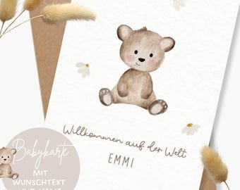 Personalisierte Karte "Bär" mit Name / Babykarte / Karte zur Geburt / Babygeschenk zur Geburt / Geburtskarte Junge Mädchen / Geschenkset