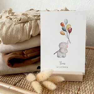 Personalisierte Karte "Elefant mit Luftballons" mit Wunschtext und Namen / Geburt / Geburtstag / Postkarte / Klappkarte