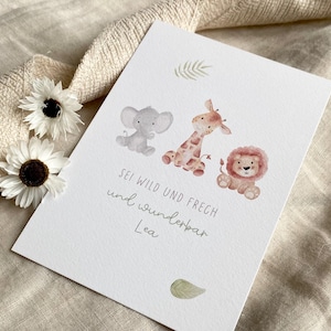 Personalisierte Karte "Safari" mit Wunschtext und Namen / Geburtstag / Einladung / Minikarte / Postkarte / Klappkarte / Set