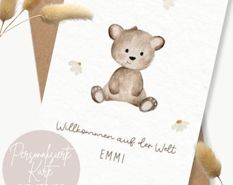 Personalisierte Geburtskarte "Bärchen" / mit Wunschtext und Namen / Karte zur Geburt / Geschenk zur Geburt