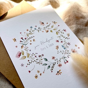 Personalisierte Glückwunschkarte "Wildblüten" / mit Wunschtext und Name / Hochzeit / Geburtstag / Geburt / Kommunion/ Jugendweihe