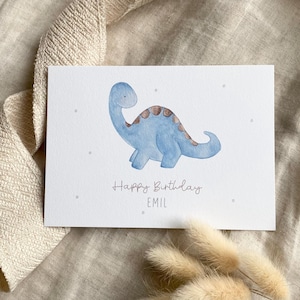 Personalisierte Karte "Dino Brontosaurus" mit Wunschtext und Namen / Geburtstag / Einladung / Minikarte / Postkarte / Klappkarte