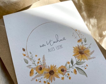 Personalisierte Karte "Sonnenblume" mit Wunschtext und Namen / Hochzeit / Ruhestand / Jubiläum / Geburtstag / Kommunion