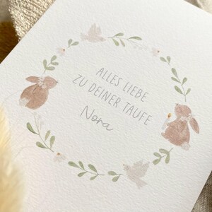 Personalisierte Karte mit Hasen zur Taufe / Segnung / Kommunion / Konfirmation / mit Wunschtext und Namen / Postkarte / Klappkarte