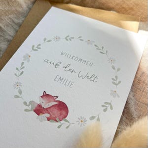 Personalisierte Karte "Fuchs" mit Wunschtext und Namen / Geburt / Taufe / Geburtstag / Postkarte / Klappkarte