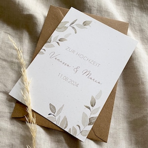 personalisierte Karte zur Hochzeit / mit Namen und Datum / Olive / Klappkarte / Postkarte