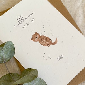 Personalized birth card "Otter with baby" with desired text and name