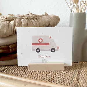 Personalisierte Karte "Rettungswagen" mit Wunschtext und Namen / Geburtstag / Einladung / Danke / Minikarte / Postkarte / Klappkarte