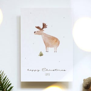 Personalisierte Weihnachtskarte "Elch" / Wunschtext und Name / Geschenkanhänger / Minikarte / Postkarte / Klappkarte / Sticker